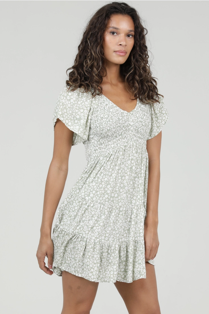 V-Neck Smocked Dress