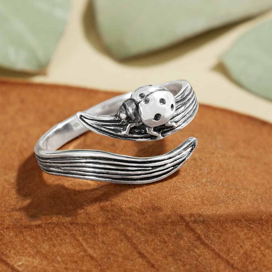 Ladybug & Leaf Ring Adjustable