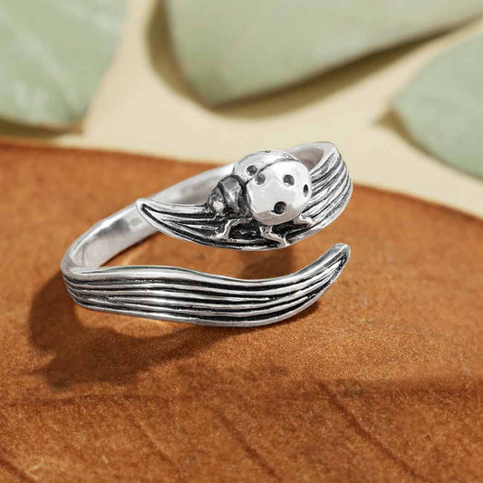 Ladybug & Leaf Ring Adjustable