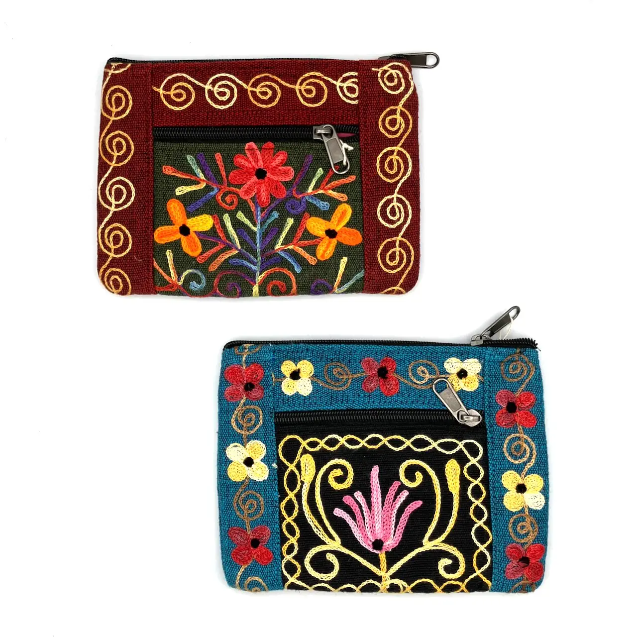 Embroidered Floral Double Zip Pouch