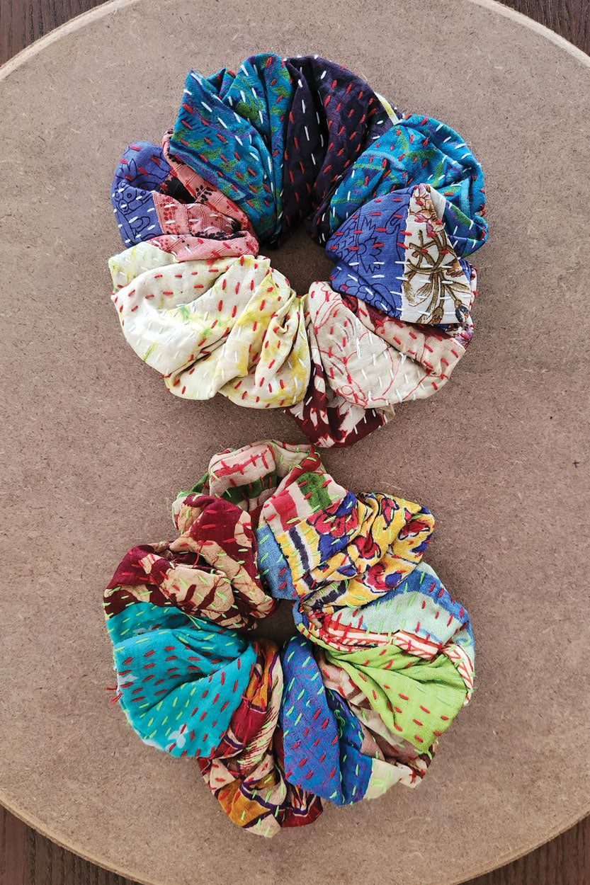 Silk Kantha Scrunchies Set of 2