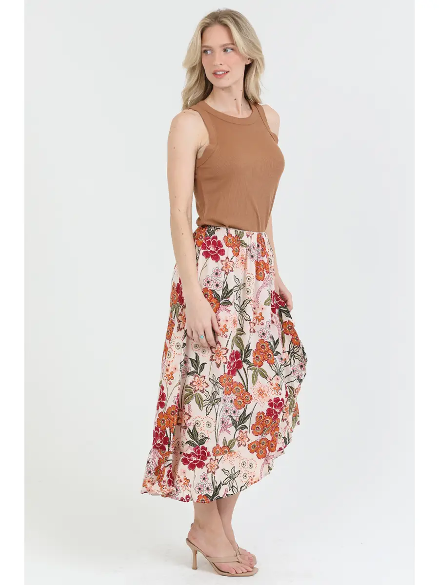 Floral Ruffle Slit Maxi Skirt