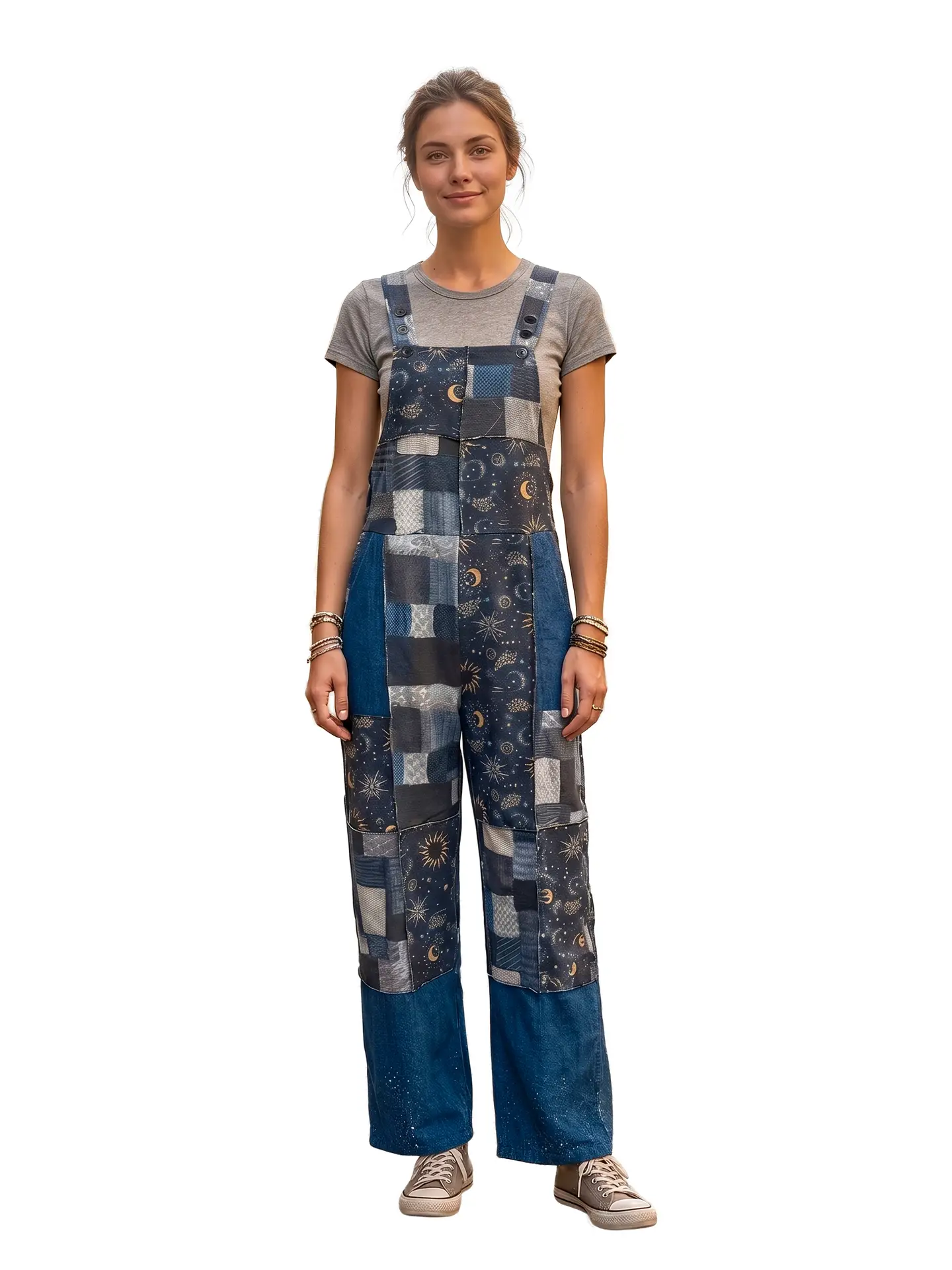 Boho Celestial Patchwork Overalls