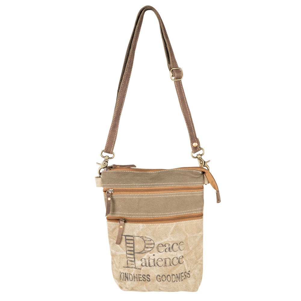 Canvas Peace Patience Double Zip Crossbody