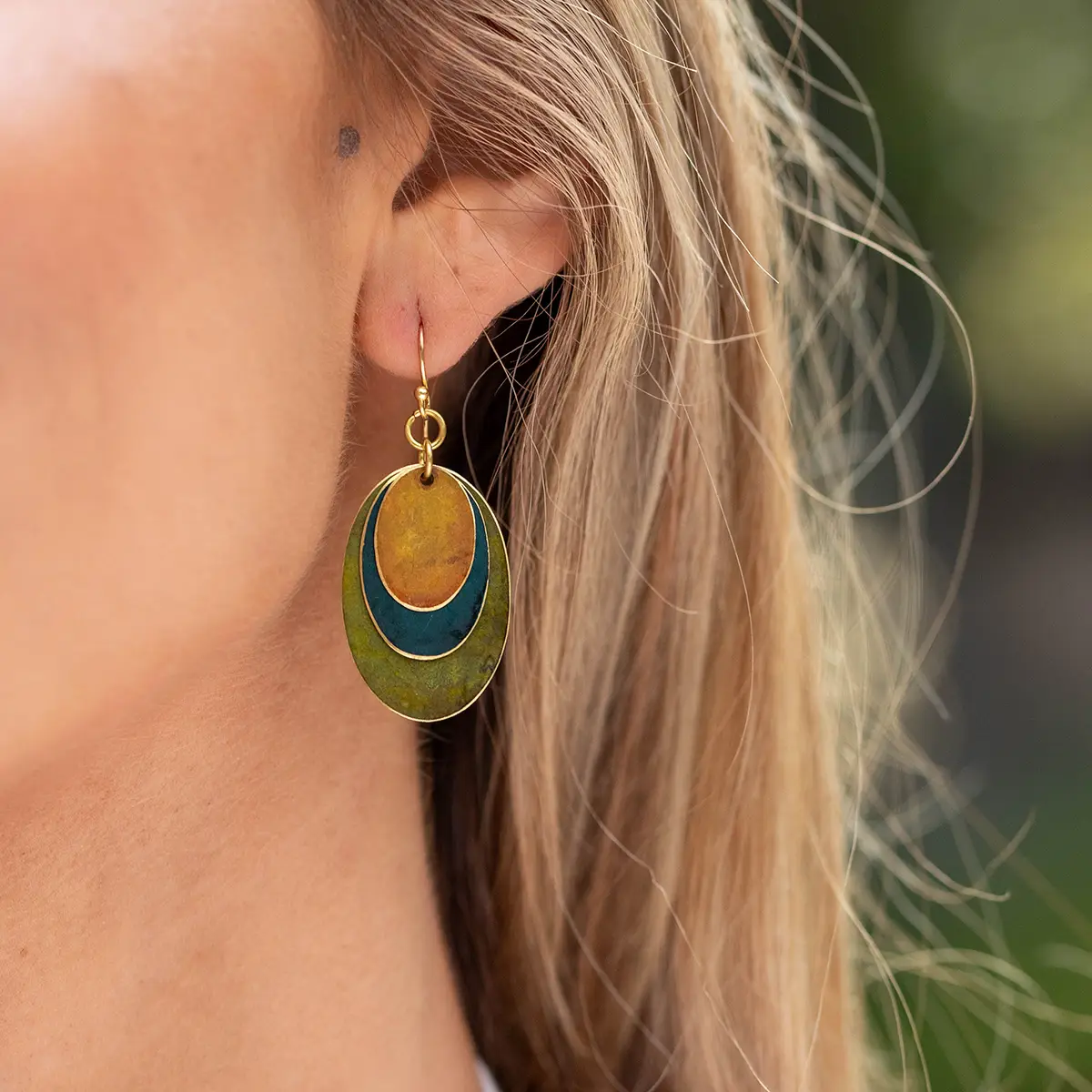 Brass Patina Layered Earrings Earthy