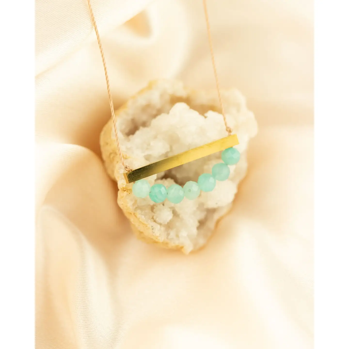 Amazonite Gold Bar Necklace For Courage