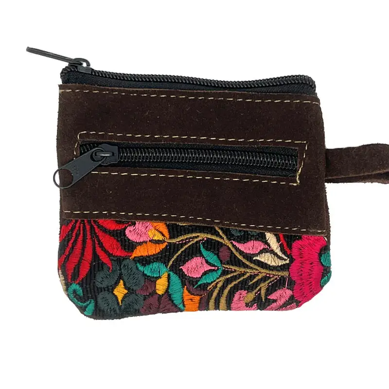 Embroidered Floral Suede Coin Purse