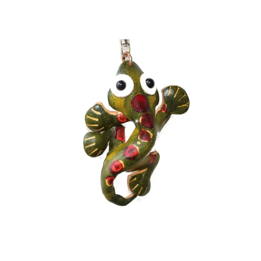 Leather Keychain Lizard Green/Pink