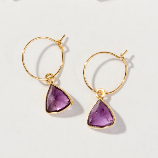 Mini Triangle Hoop Earrings - Amethyst