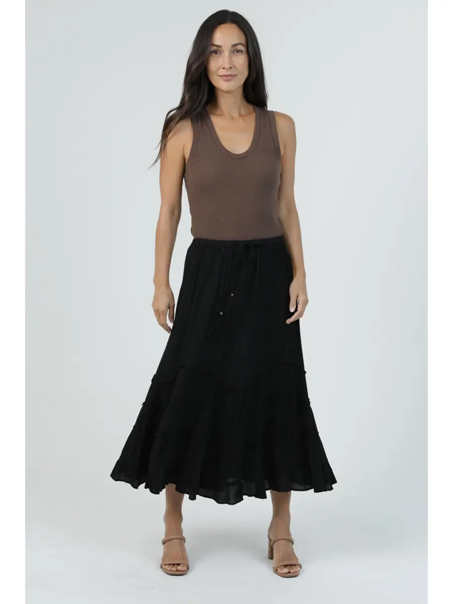 Tie Waist Wavy Ruffle Maxi Skirt