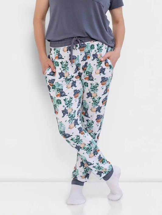 Meowstera Cat Women's Bamboo Pajama Bottoms
