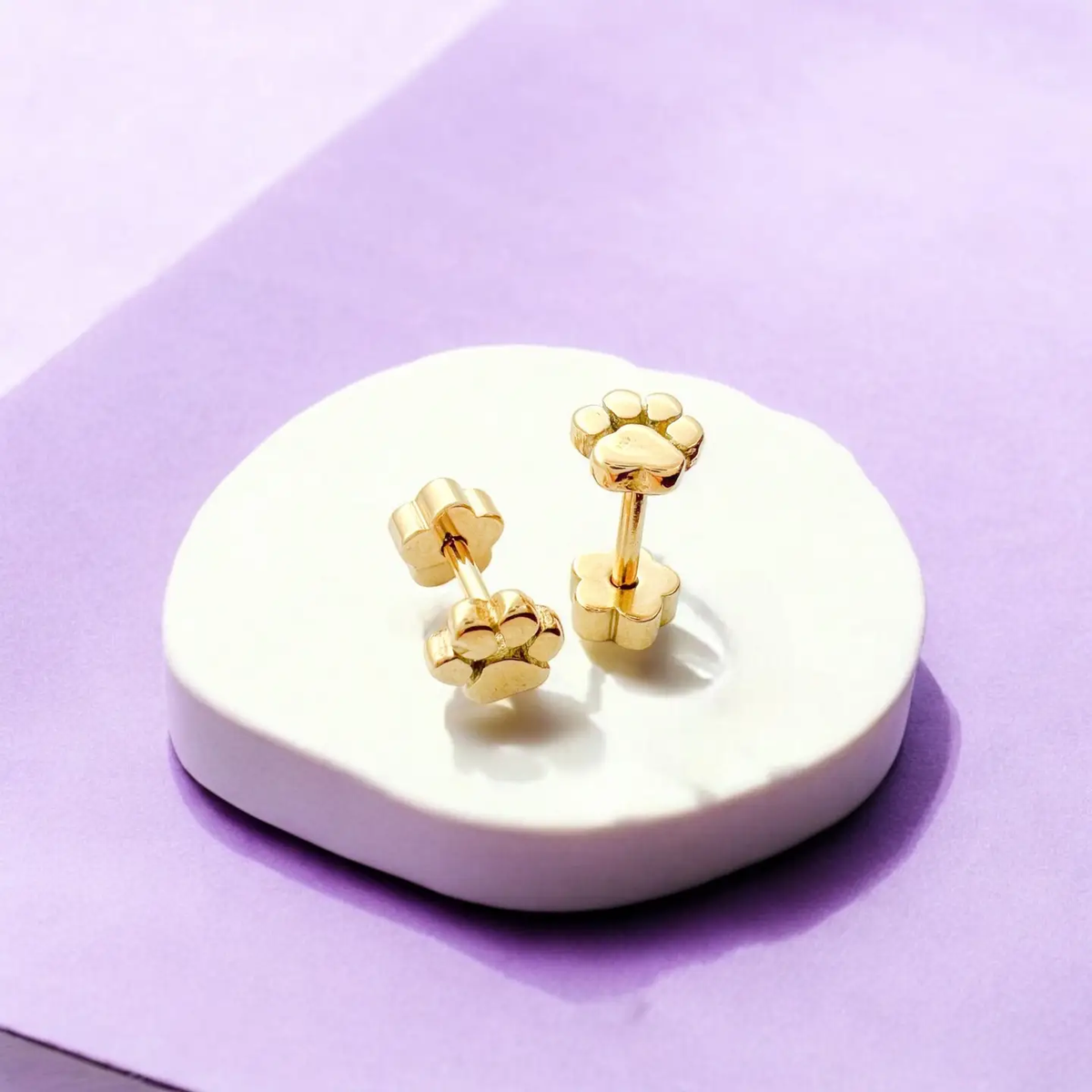 Paw Prints Tiny Screw Back Earrings