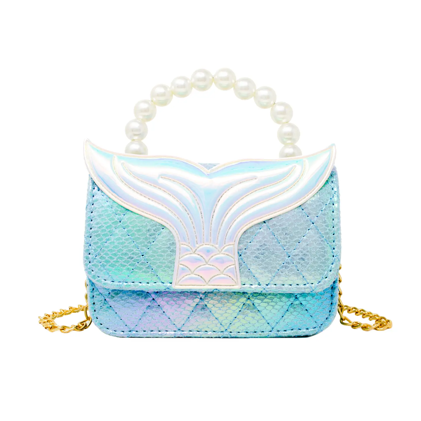 Girls Mermaid Tail Pearl Handle Handbag