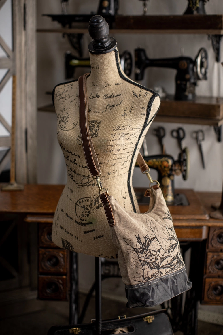 Peony Canvas Hobo Crossbody