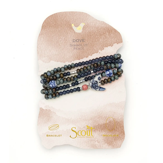 Ceramic Bead Wrap Bracelet/Necklace: Peace/Dove