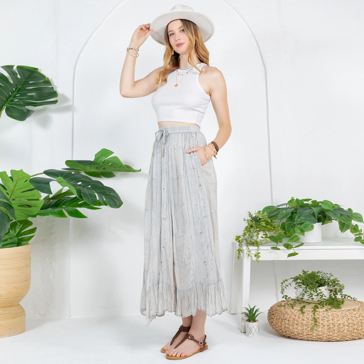 Patchwork Embroidered Maxi Skirt