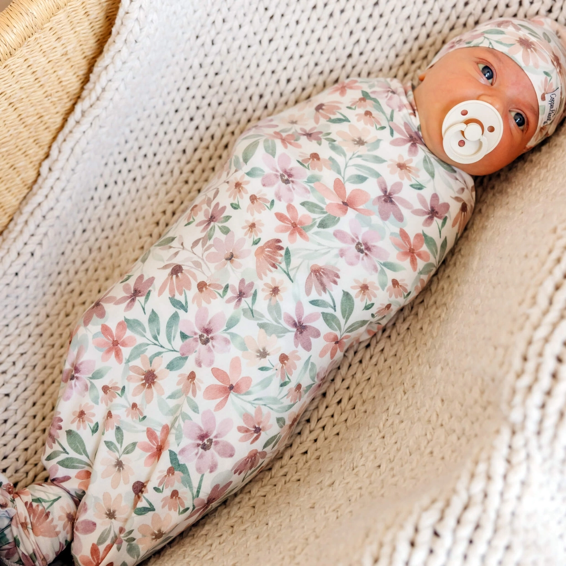 Natalie Floral Knit Swaddle Blanket