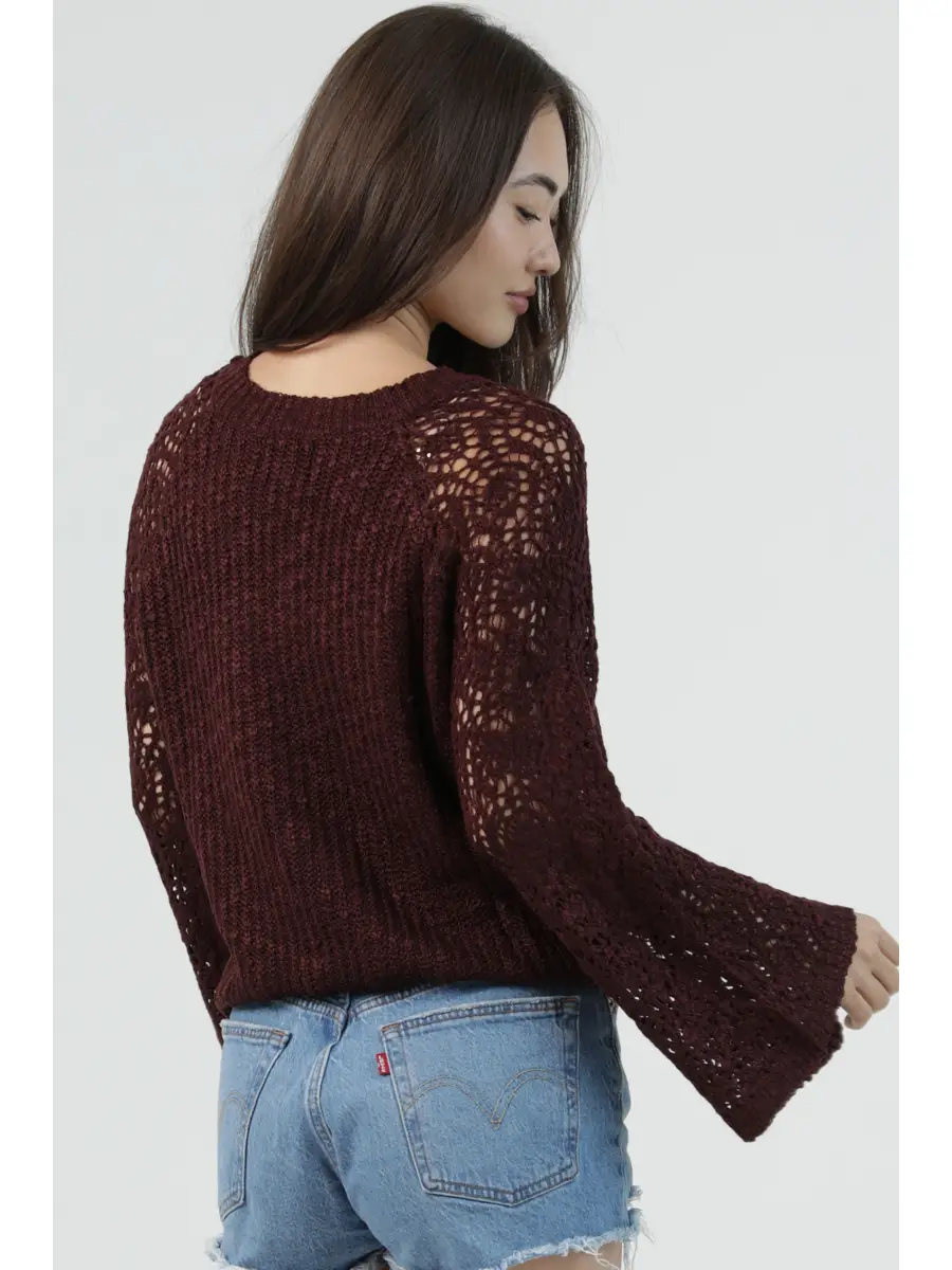 V-Neck Lightweight Pullover w/ Flare Sleeves