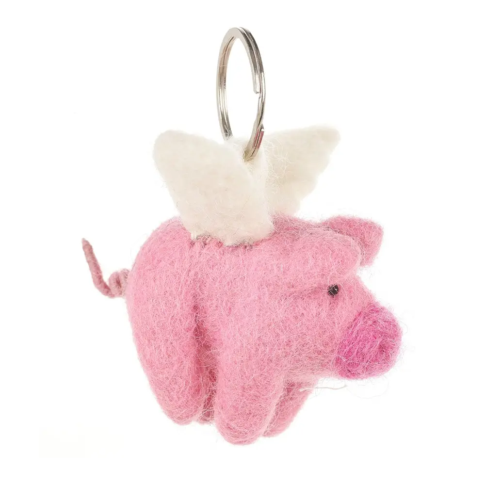 Felted Flying Pig Keychain