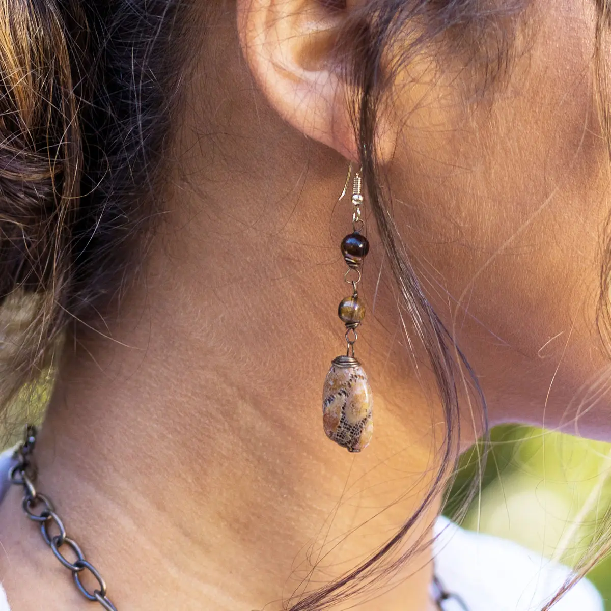 Tiger Eye Banjara Stone Drop Earrings