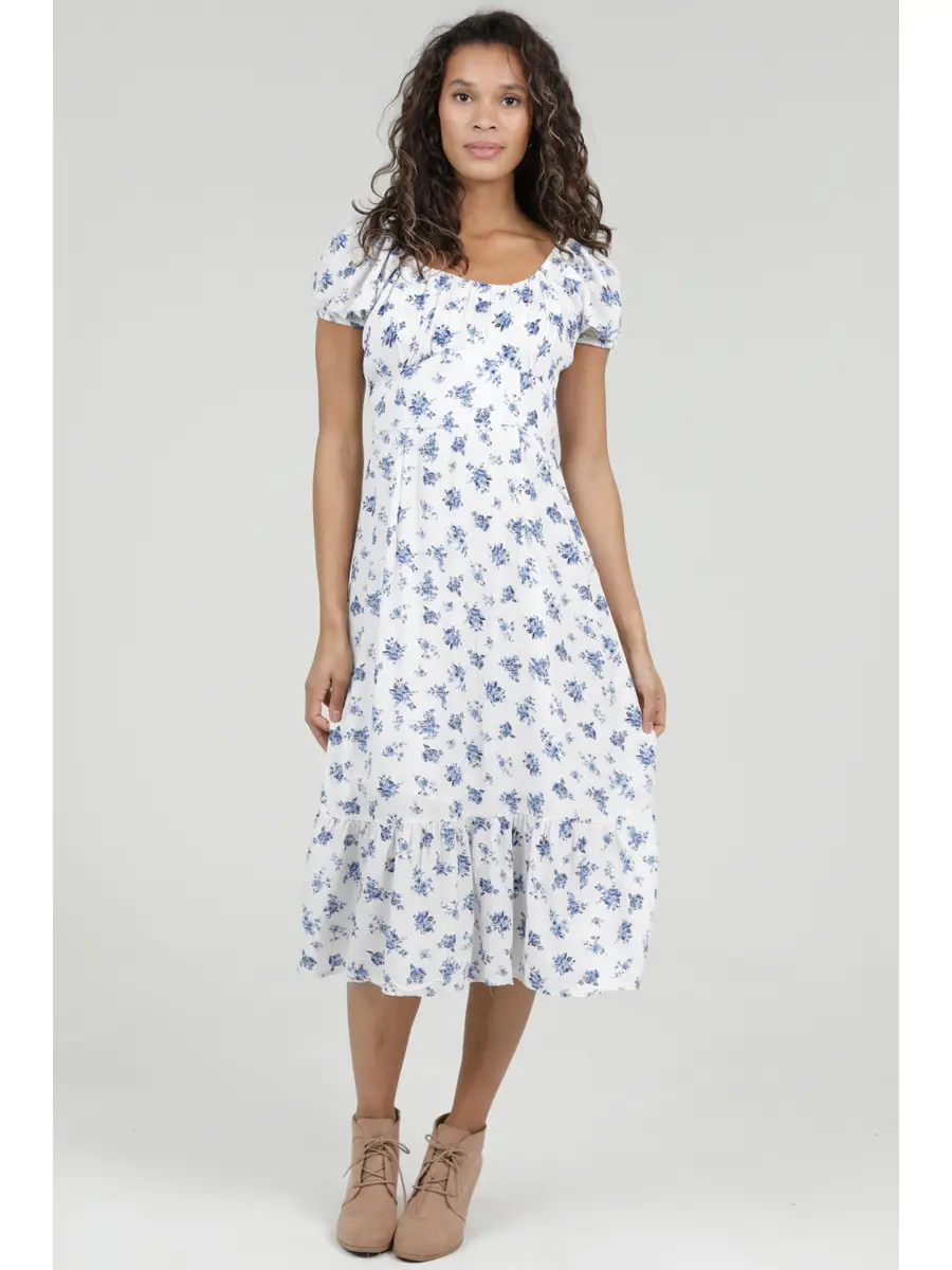 Floral Print Short Sleeve Midi Dress
