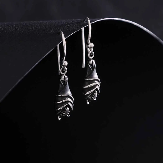 Sterling Silver Hanging Bat Earrings