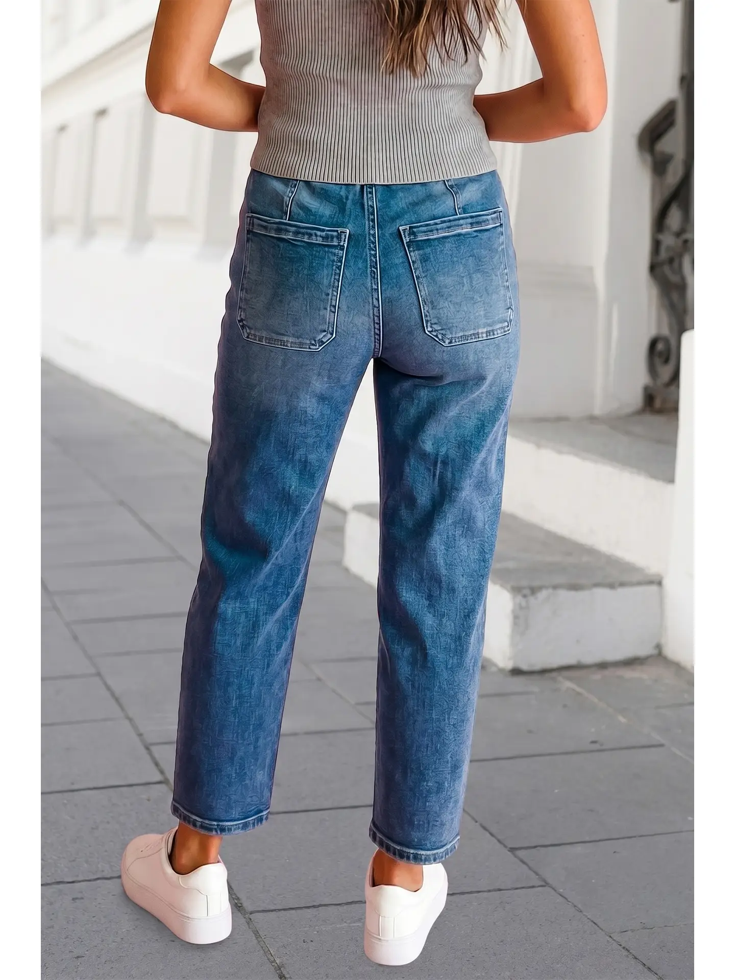 Solid Pockets Drawstring Barrel Jeans