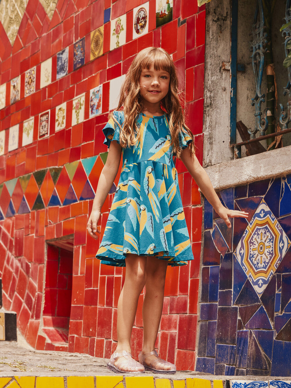 Girls Twirl Dress Blue & Yellow Macaws