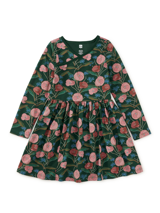 Girls Vintage English Floral Wrap Neck Dress