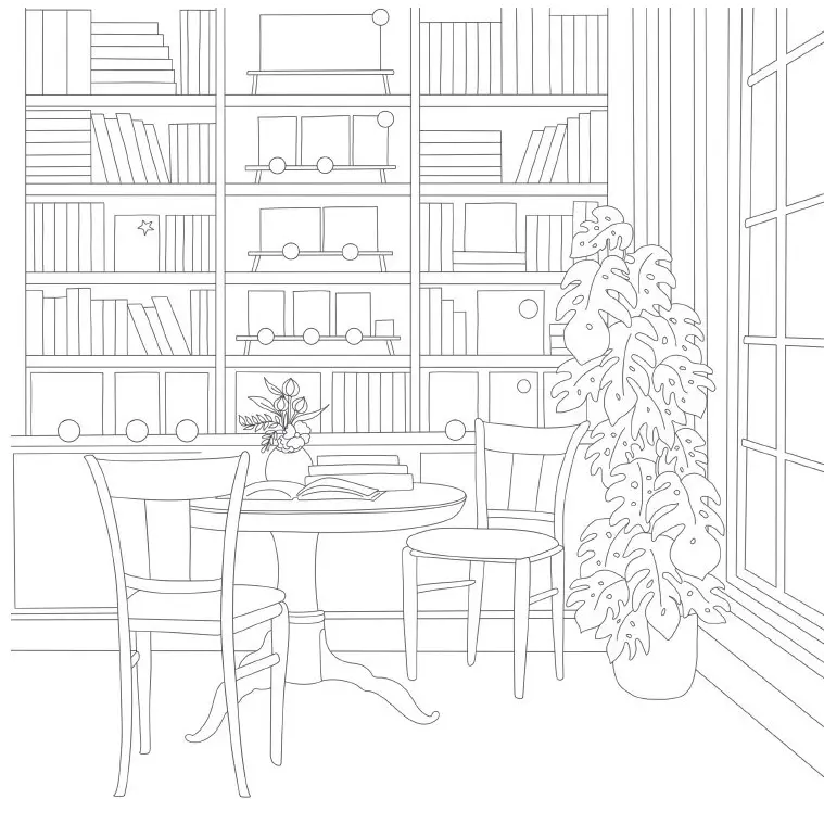 Cozy Bookshops Adult Coloring Book
