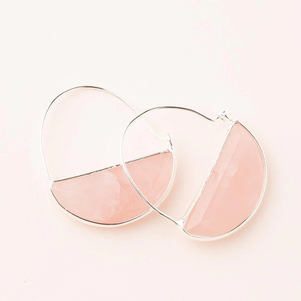 Stone Prism Hoops Rose Quartz Silver