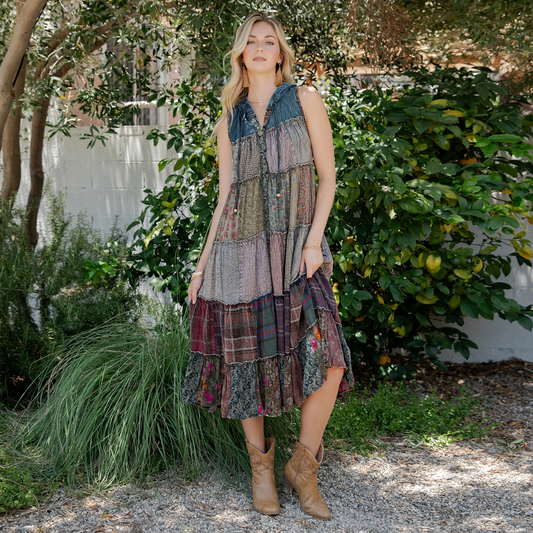 Boho Patchwork Sleeveless Maxi Dress