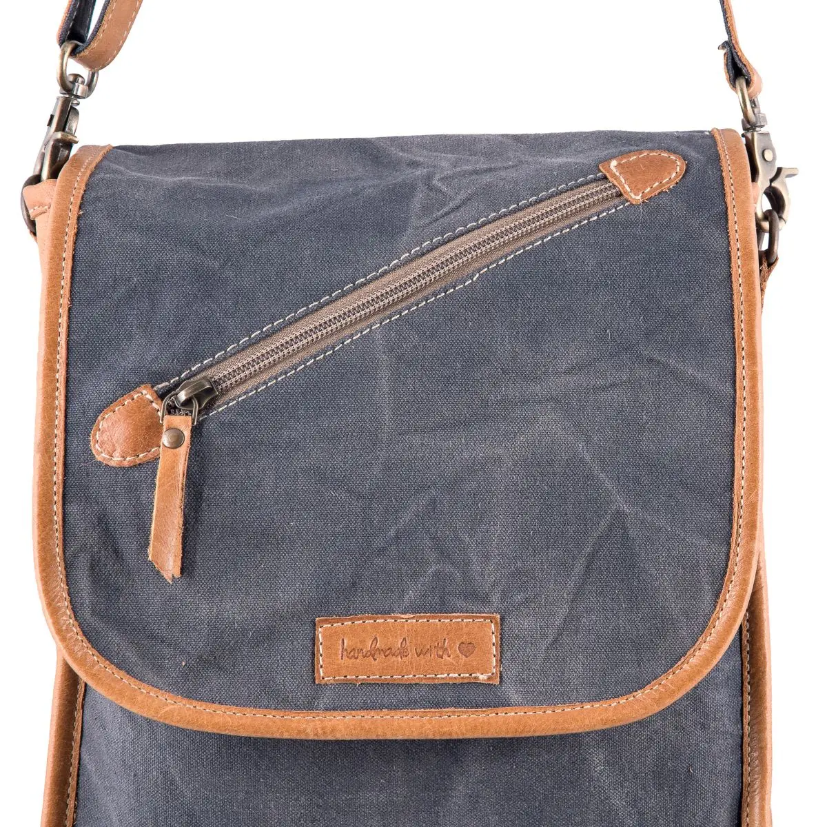 Solid Grey Canvas Crossbody Bag