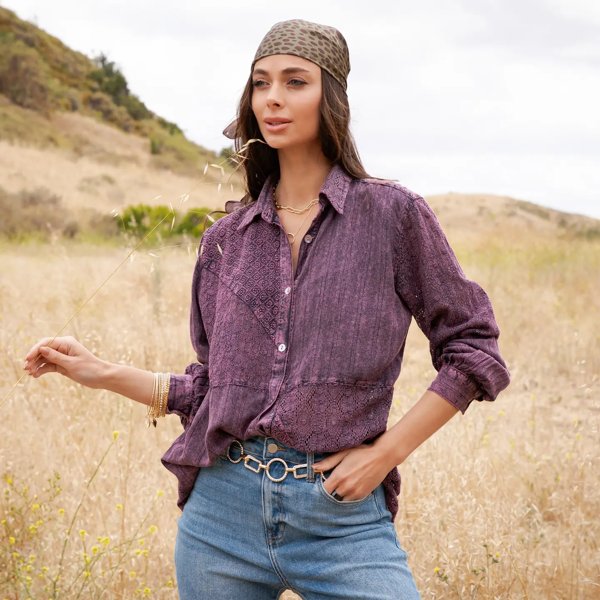 Vintage Washed Lace Patchwork Shacket Top