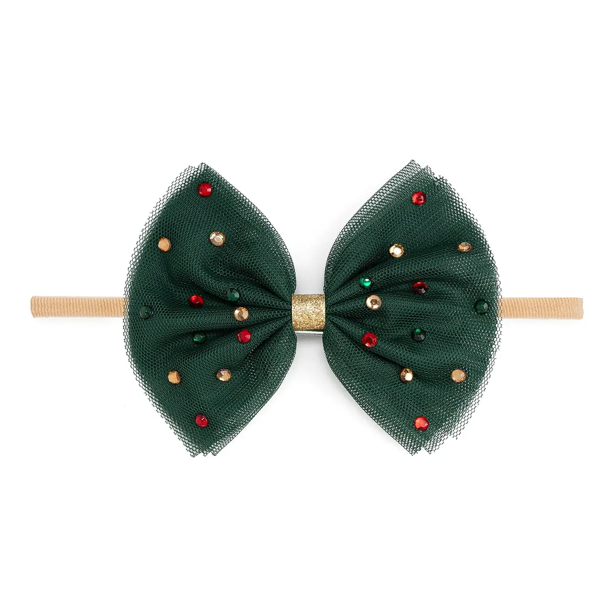 Baby Christmas Emerald Tulle Bow Headband