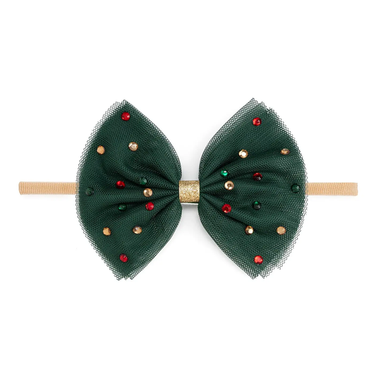 Baby Christmas Emerald Tulle Bow Headband