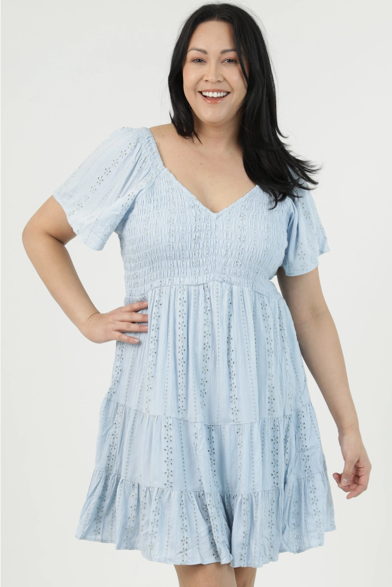 V-Neck Eyelet Embroidered Dress