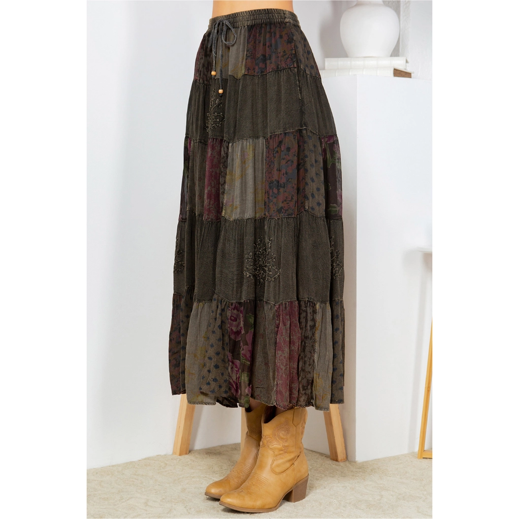 Georgette Patchwork Tiered Skirt