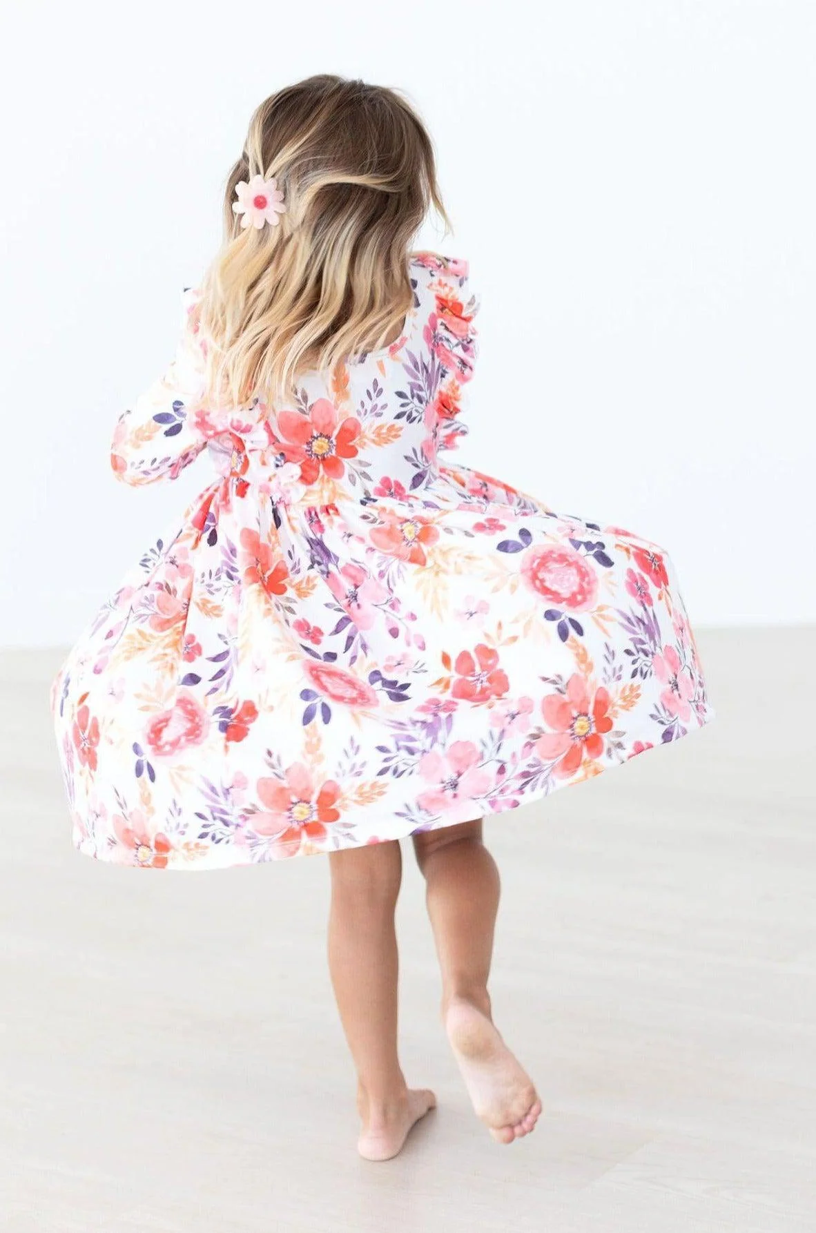 Girls Tangerine Leaves Ruffle Dress