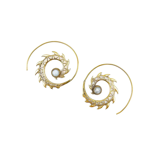 Tanvi Open Hoop Gold Spiked Earrings - Moonstone