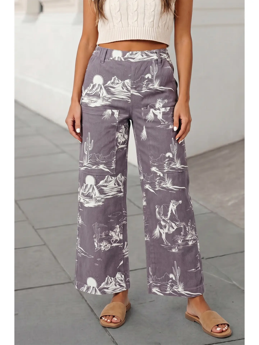 Western Abstract Print Shift Jeans