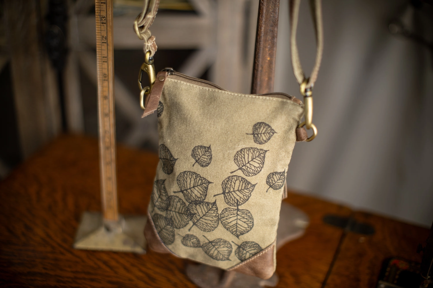 Leaves Upcycled Canvas Small Sling Bag