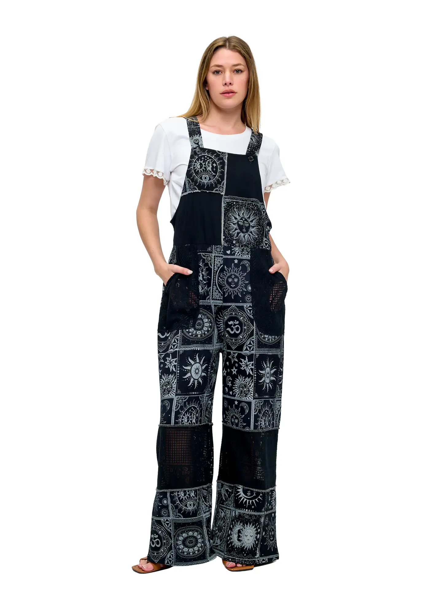 Celestial Om Patchwork Overalls