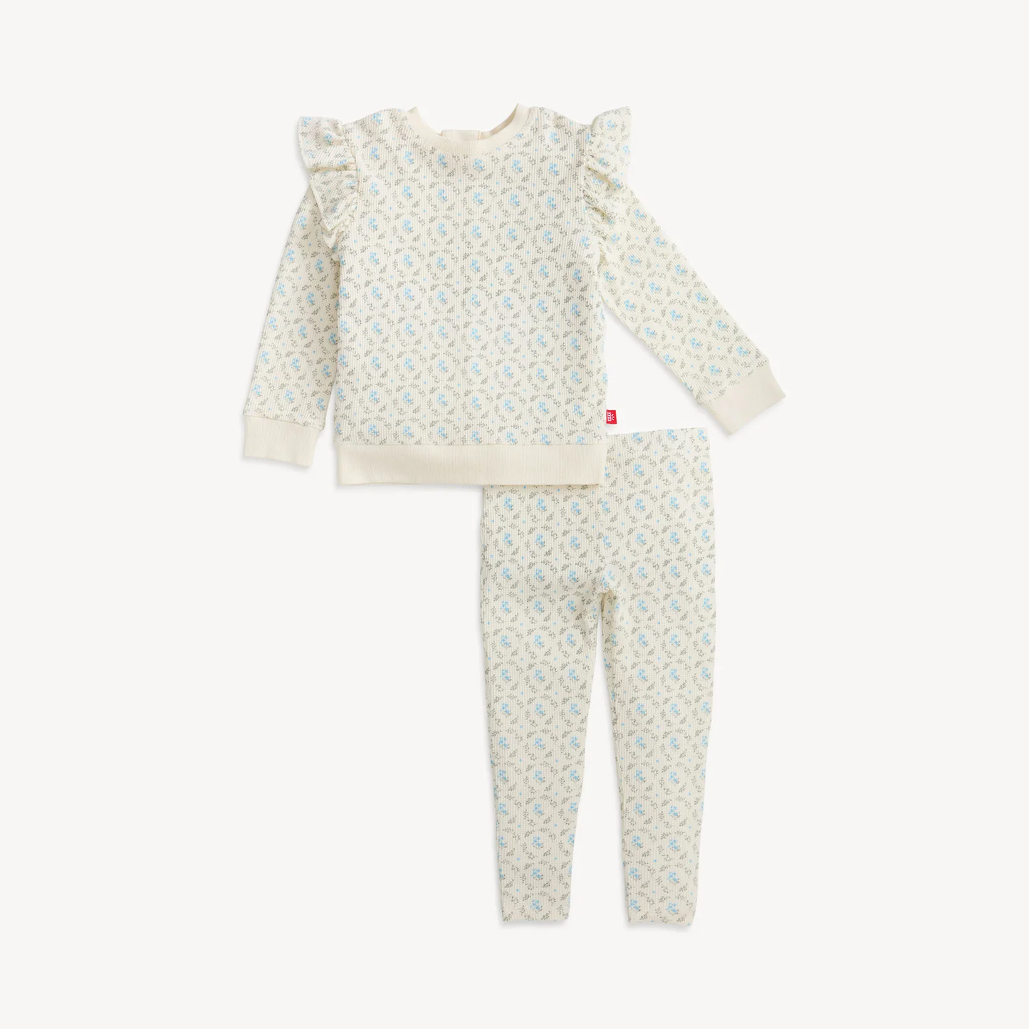 Baby White Floral Waffle Top + Pant Set