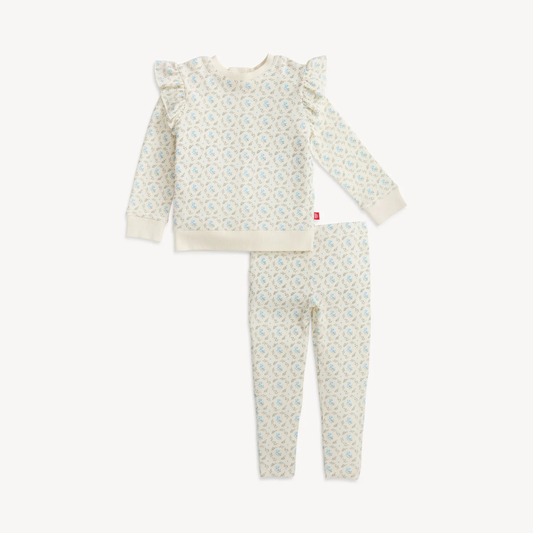 Baby White Floral Waffle Top + Pant Set