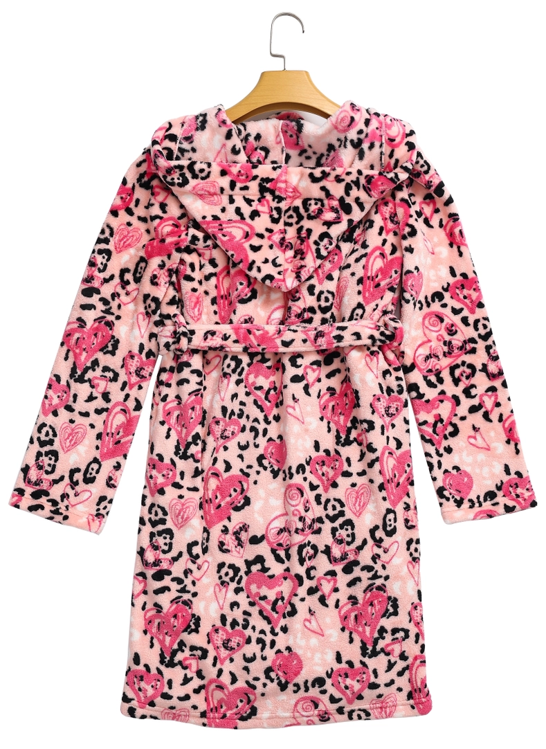 Kids Pink Leopard Heart Fleece Robe