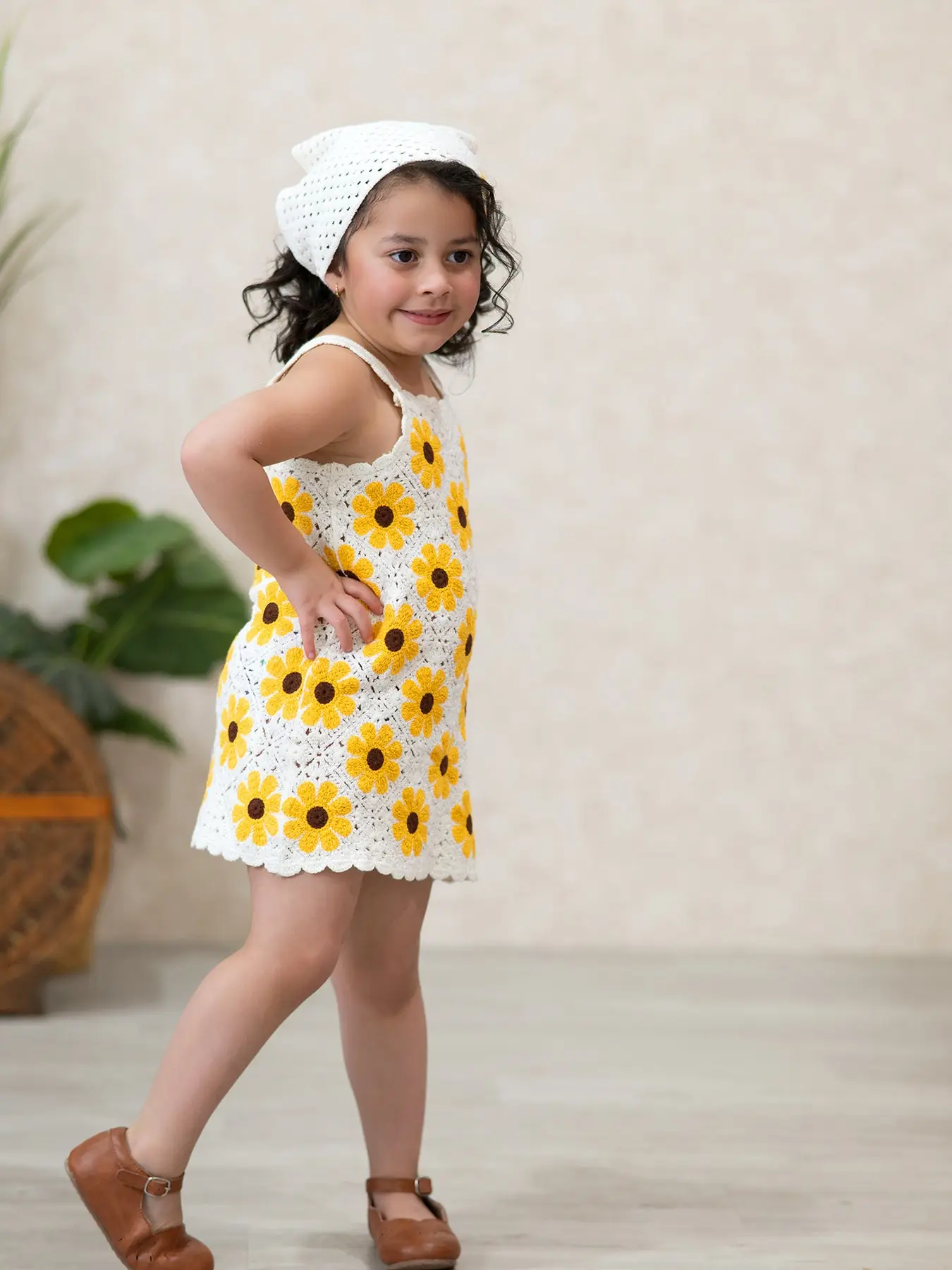 Girls Crocheted Sunflower Dress + Headscarf