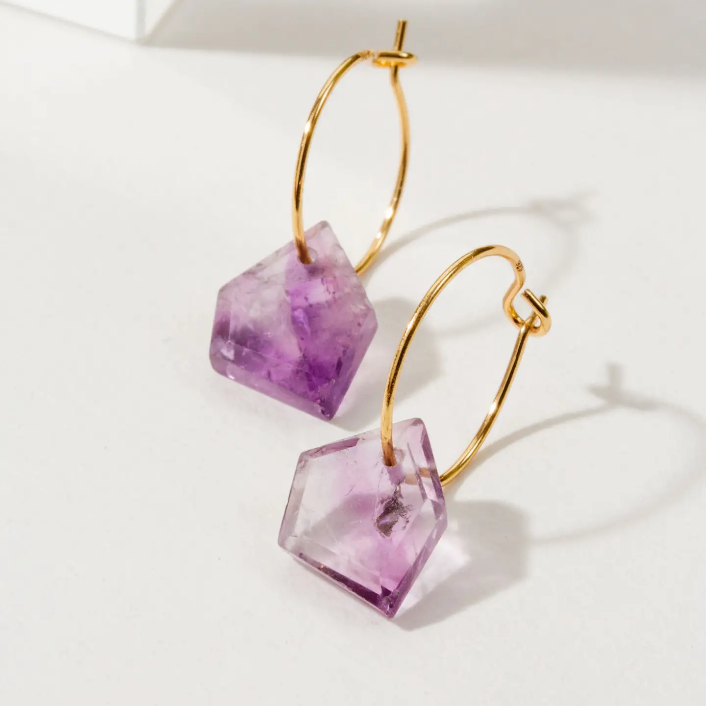 Geometry Mini Hoop Earrings- Gold Amethyst