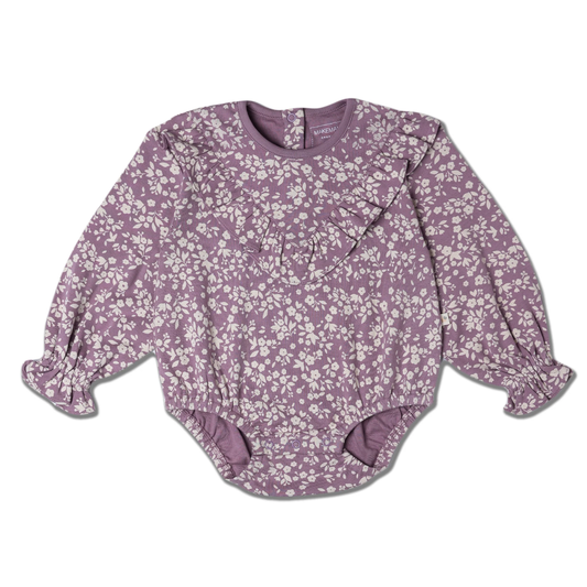 Organic Ruffle Bubble Romper Thistle