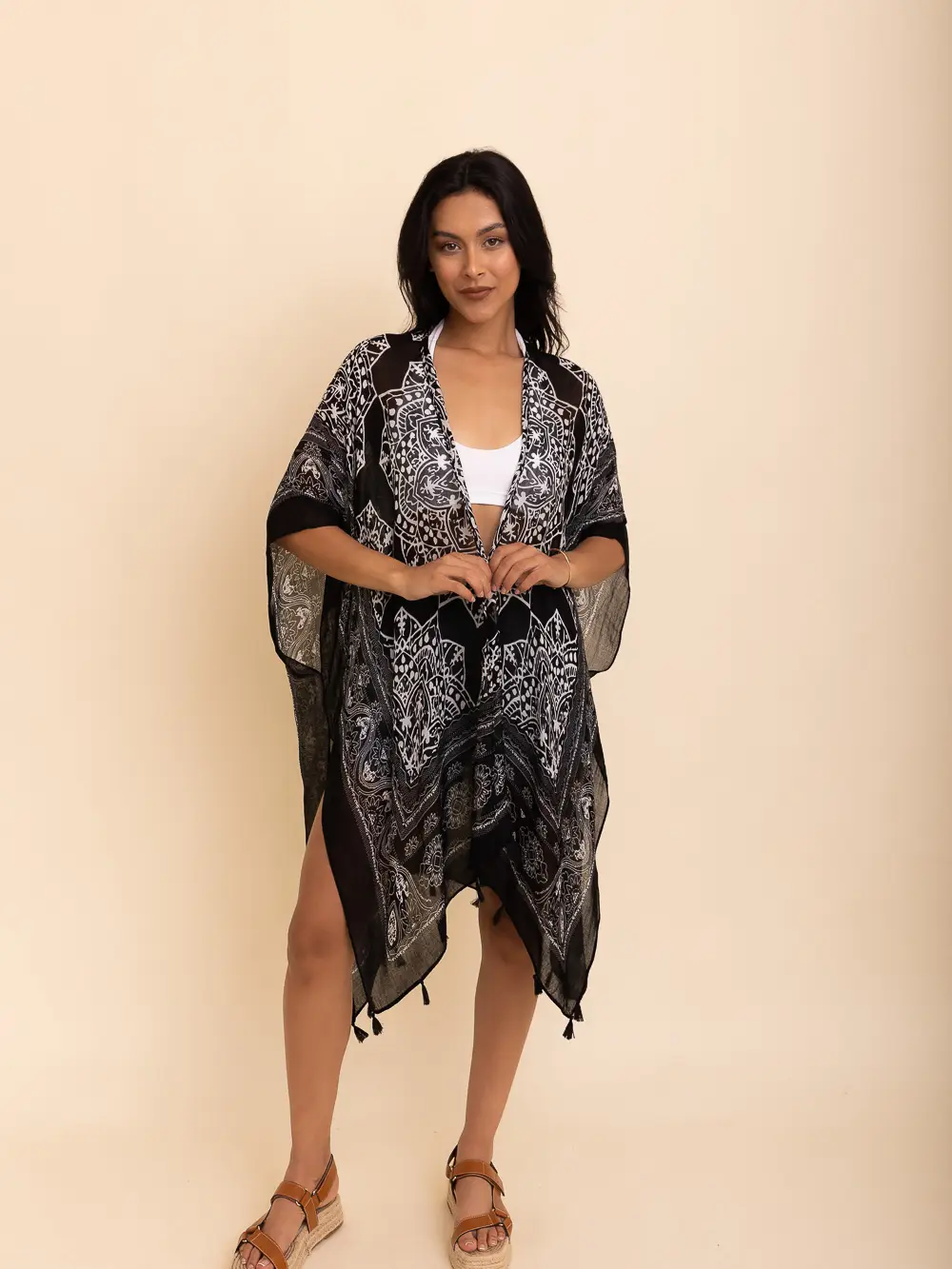 Lightweight Mandala Kimono With Tassels